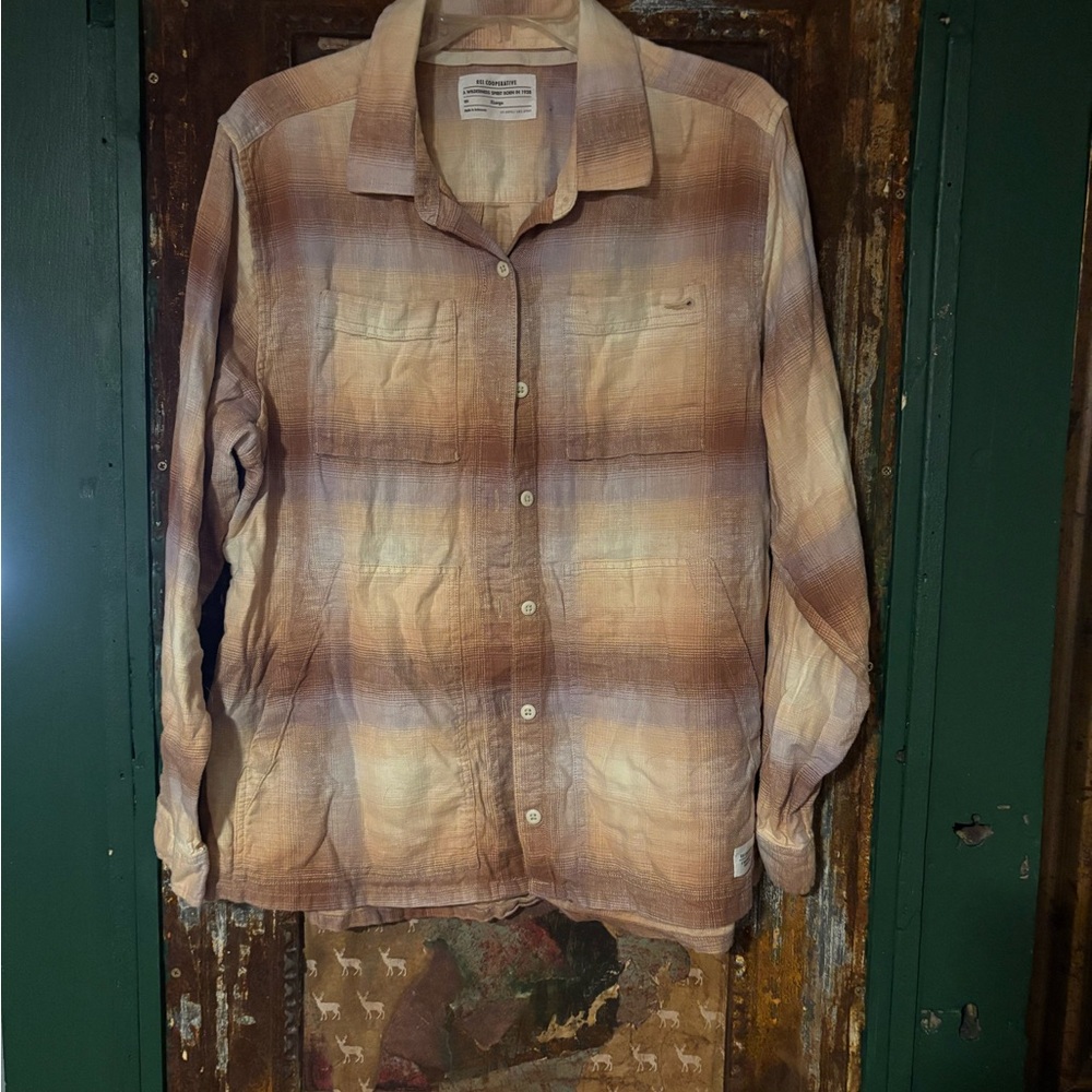 REI Plaid Button-Down Shirt in Brown and Cream